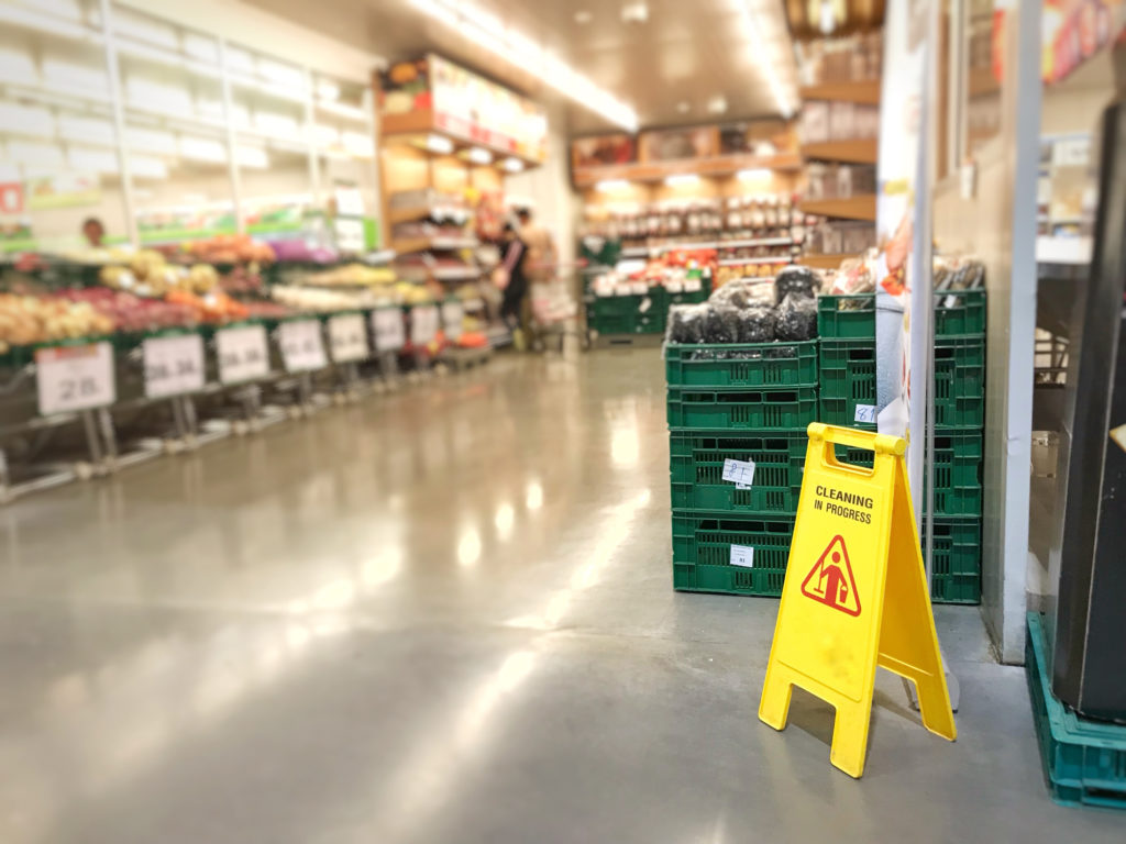 Warning signs for cleaning in shopping malls
